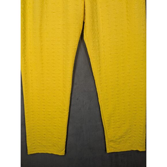 Vtg Polyester Pull-On Pants Womens Large Yellow Dressy Party Textured - Picture 3 of 9